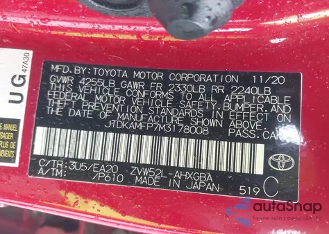 2021 Toyota Prius Prime Xle z USA, uszkodzony, nr VIN JTDKAMFP7M3178008